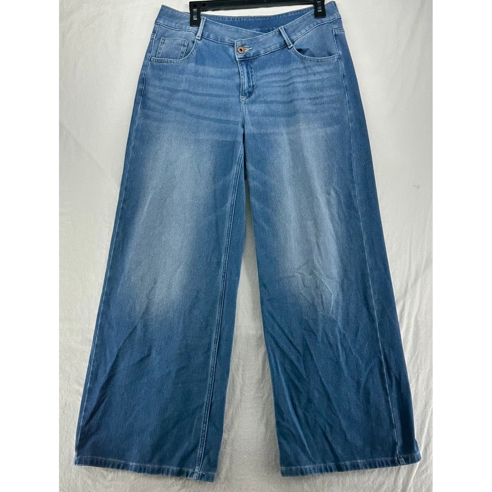 Halara Wide Leg Crossover Waist Jeans Medium Wash Blue Denim Womens M Regular
